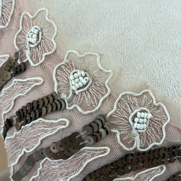 Tintoretto Embellished Cocktail Dress US 8 | Blush Sequin Fairycore Floral Mesh - Picture 10 of 11